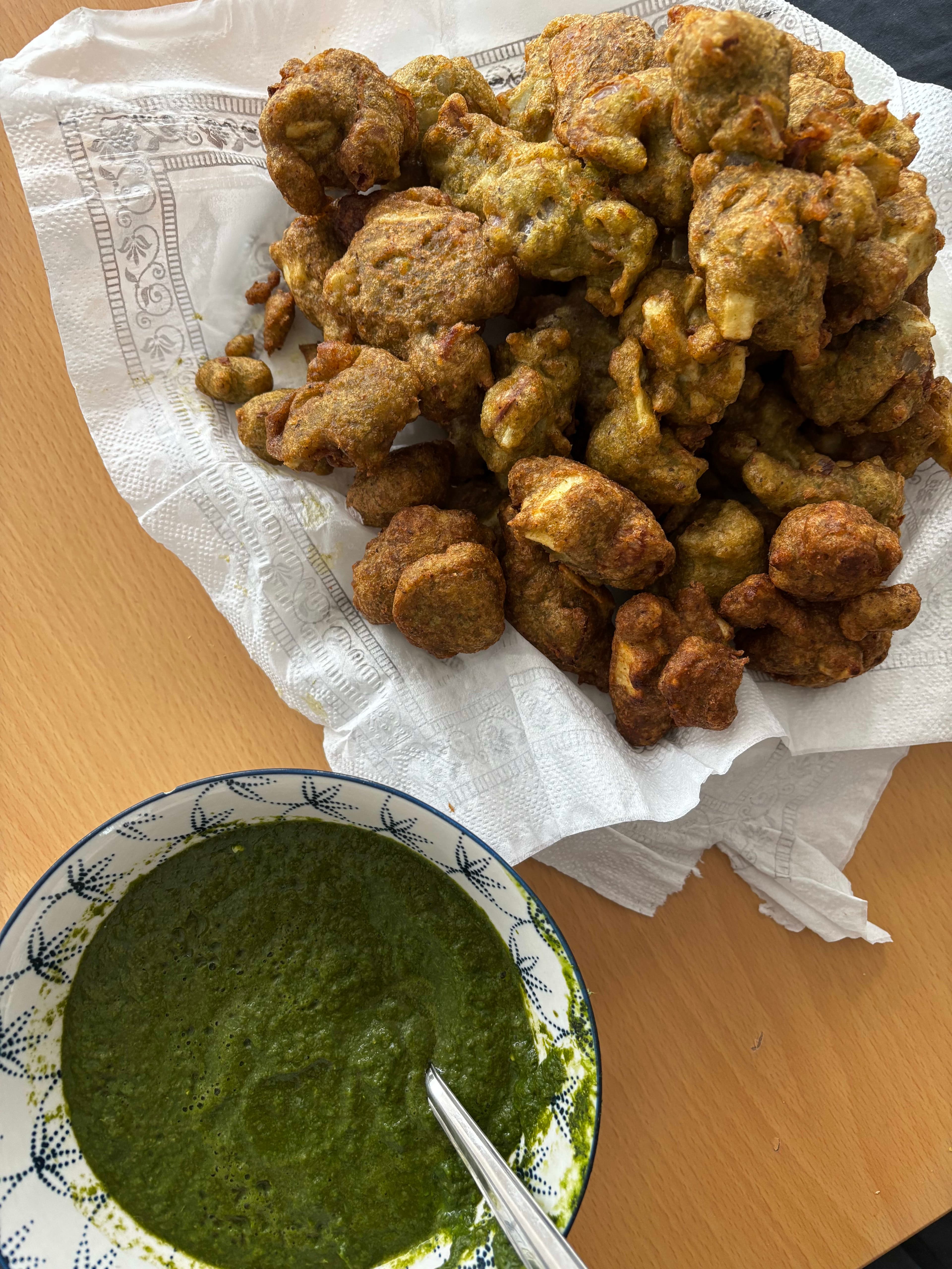 Indian Fritters with Coriander and Mint Chutney